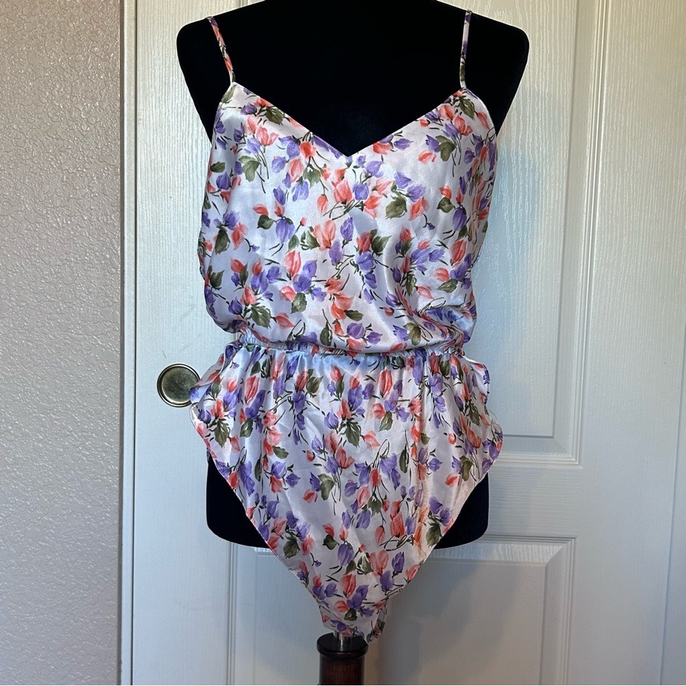 Vintage Laura Adams Floral Body Suit Lingerie Size Medium Made in‎ Korea